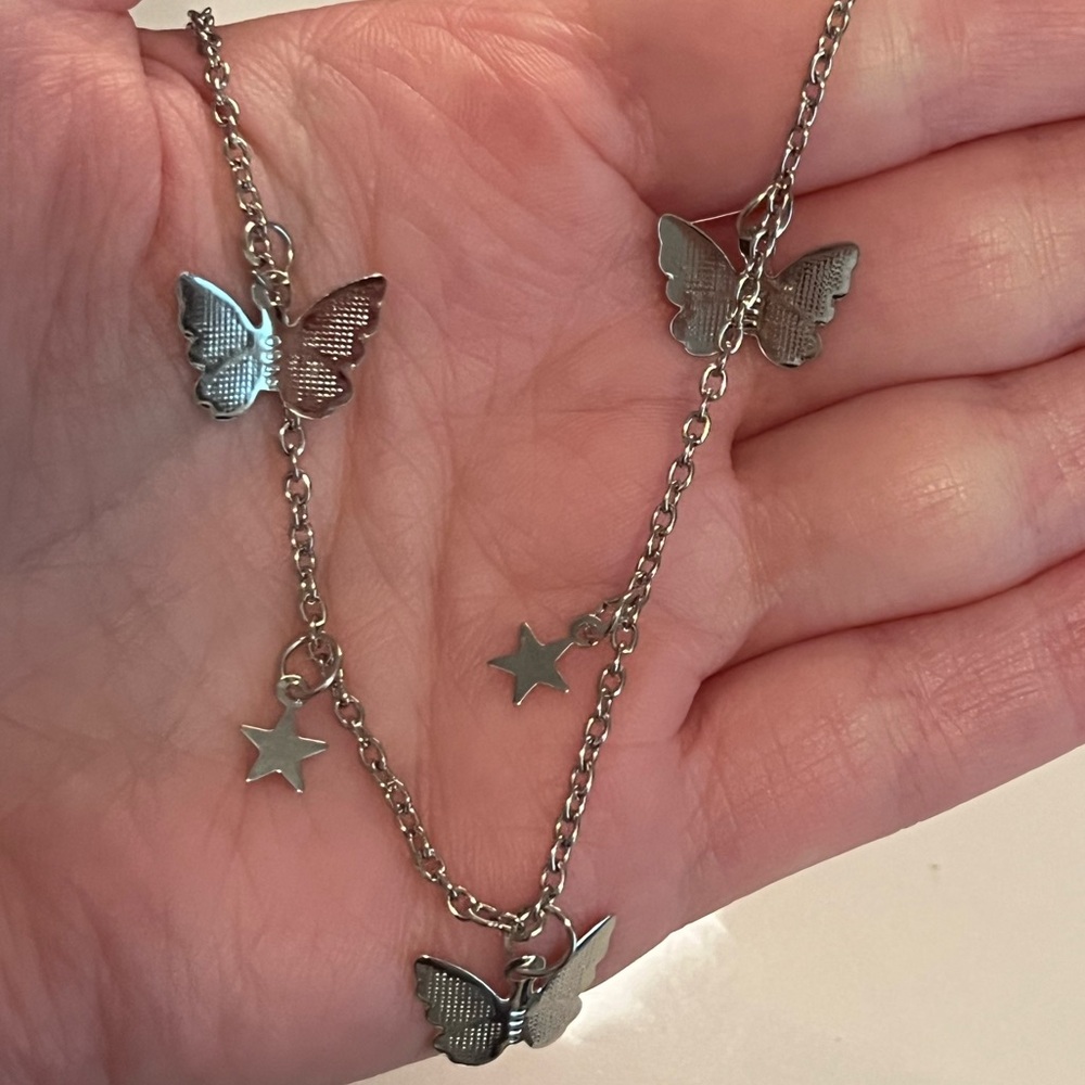 Silver Butterfly & Star Chain Necklace